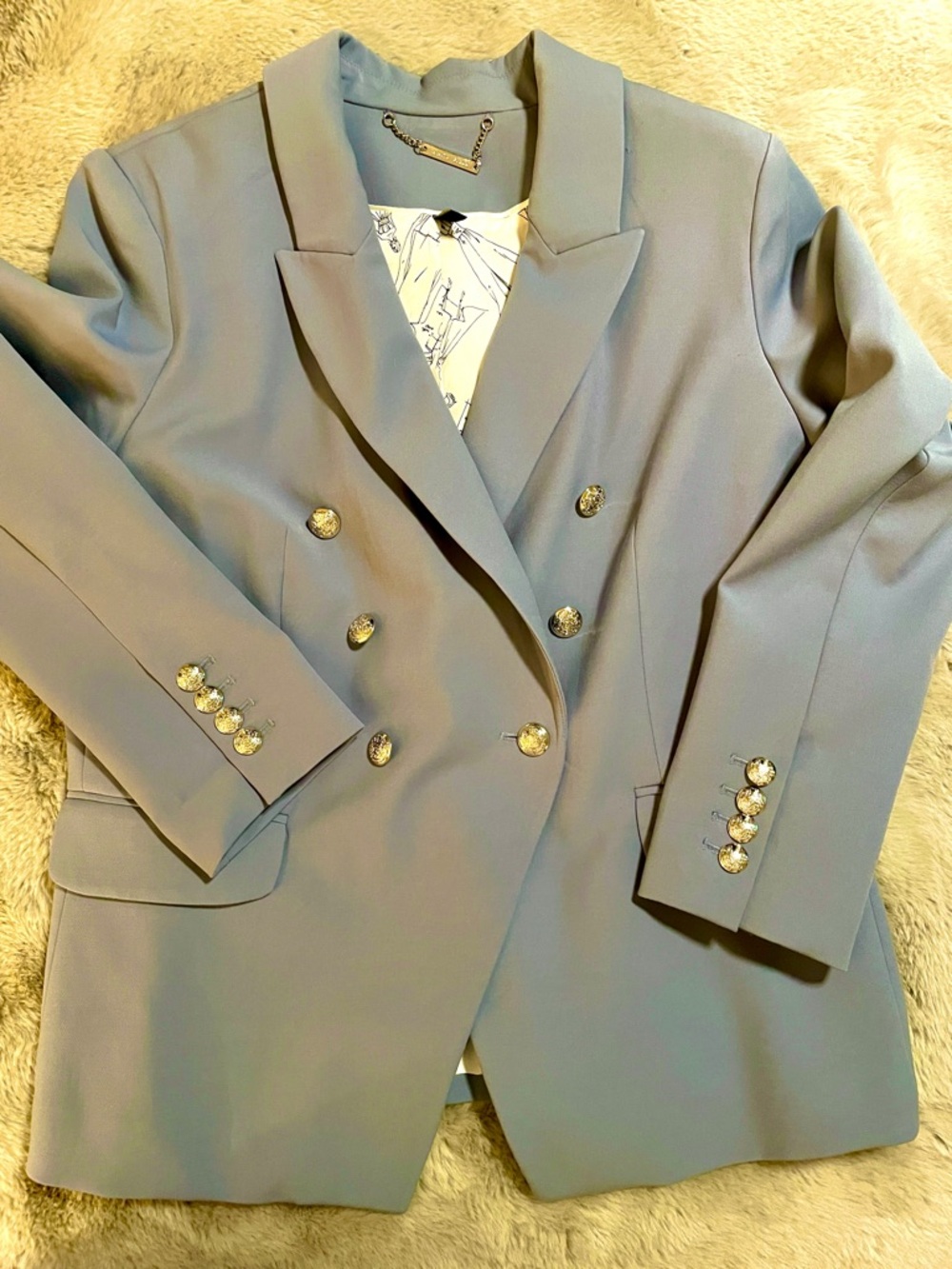 White House Black Market Double-Breasted Periwinkle Studio Blazer NWOT size 16 - Picture 4 of 11